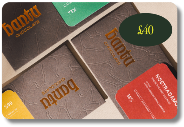 bantu chocolate gift card with chocolate bars and value